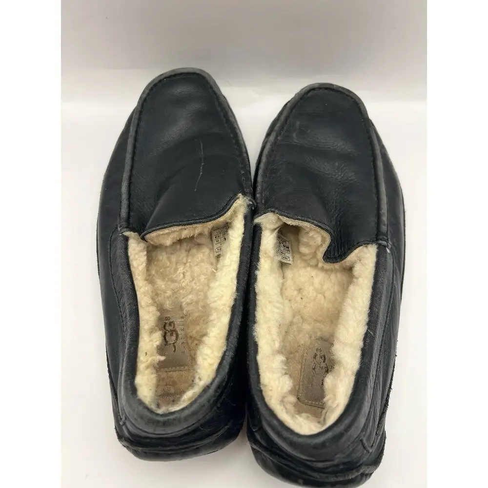 Ugg Ascot Black Leather Slippers Men Size 10